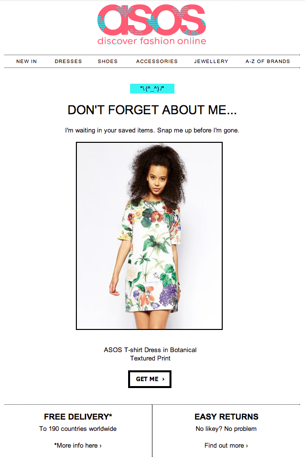 shoppers asos abandoned cart email