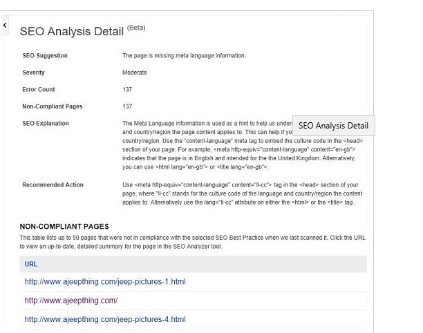 Bing SEO analysis report