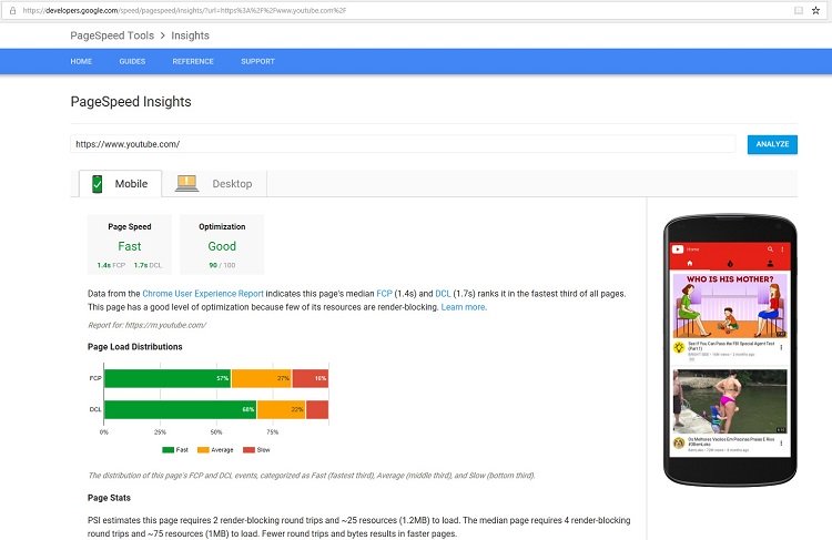 Page speed insight report