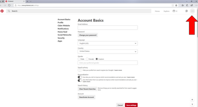 pinterest settings