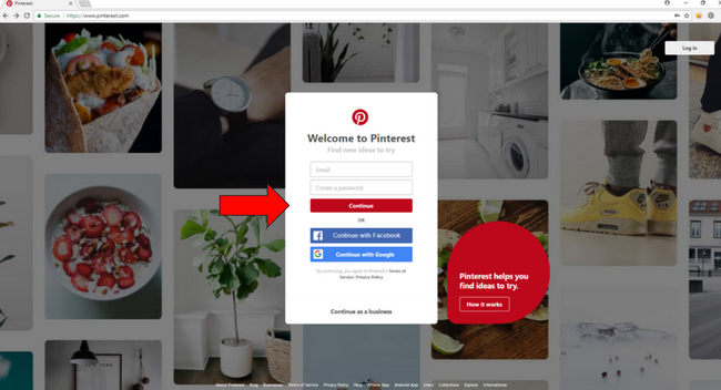 Pintrest account set up- step 1
