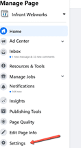 Facebook page setup settings