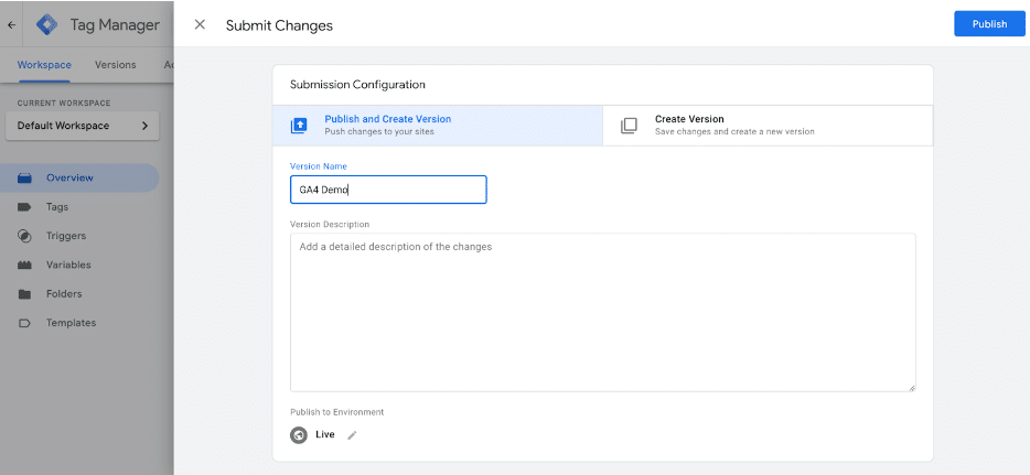 Submission Configuration page on Google Tag Manager.