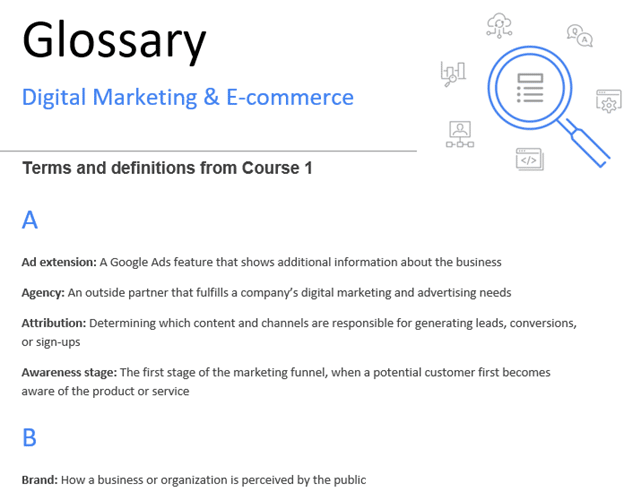 glossary for google digital marketing course
