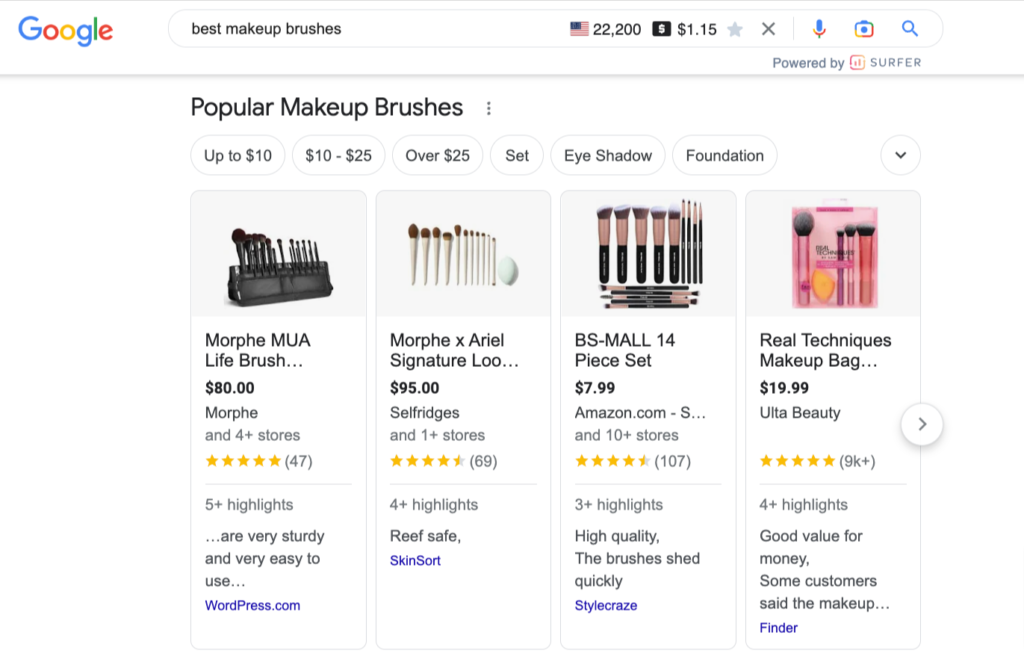Google Popular Products carousel