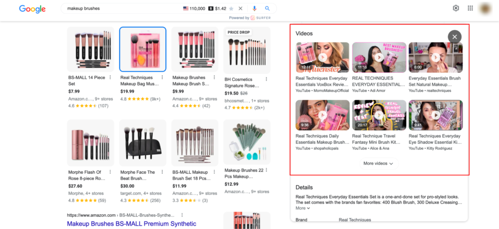 Google’s Shopping carousels showcase extra features like videos or reviews from review sites
