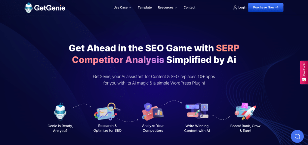 Homepage of GetGenie, an AI-powered competitive analysis tool.